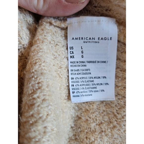 American eagle oversized waffle knit fuzzy sweater tan beige large - Picture 9 of 9
